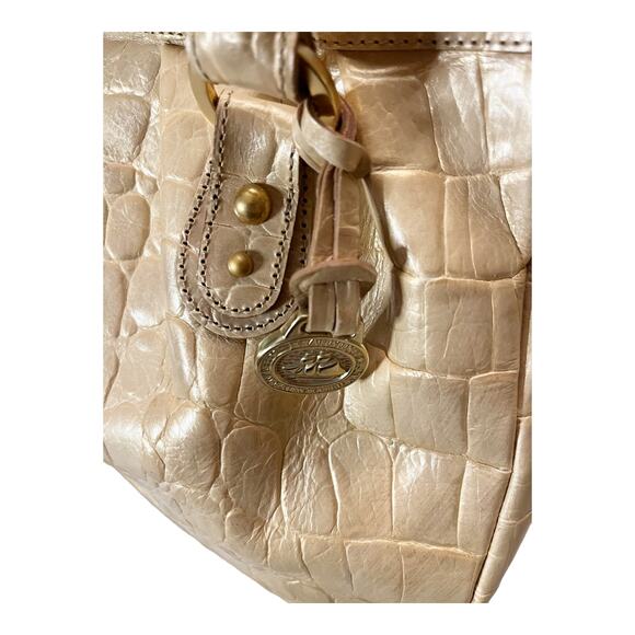 BRAHMIN Croc Embossed Leather Satchel Dual Handle Zipper Closure Cream Handbag - Picture 3 of 14